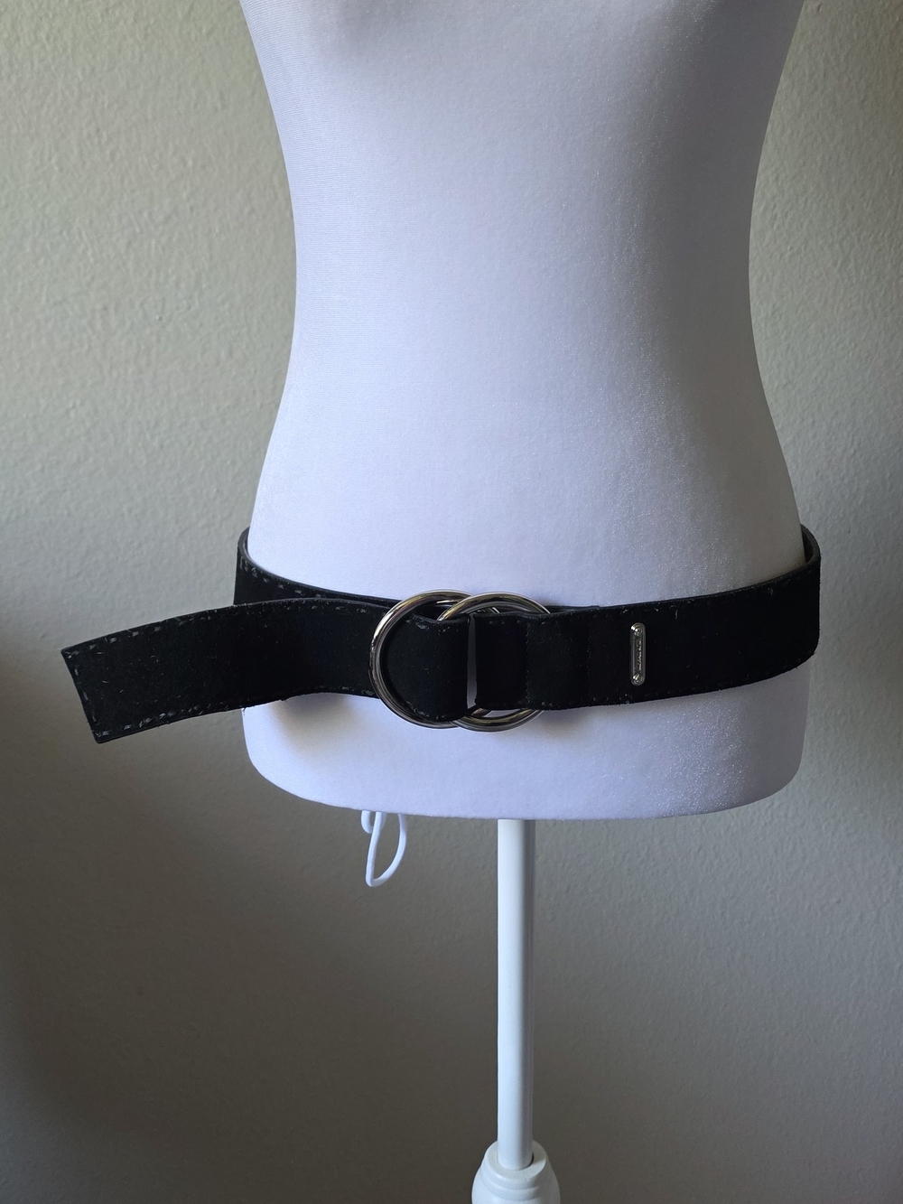 Vintage Y2K Michael Kors Black Leather Silver Buckle Loop Belt Large